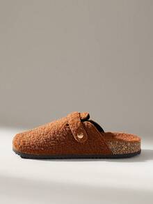 Solecia Women Buckle Design Casual Faux Fur Slip-On Slippers For Christmas - Chocolate Brown - View 4