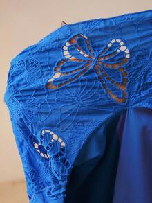 MOTF PREMIUM VESTIDO LARGO DE MUJER CON PATRÓN DE MARIPOSA BORDADO, VOLANTES Y CINTURÓN - Azul - Ver 7