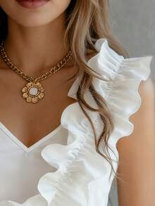 Balvessa Women's White Asymmetric Ruffle Hem Fashionable Blouse - White - View 4