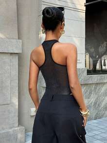 Muchica Women's Black Metallic Glitter Bodysuit - Black - View 2