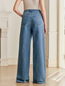Anewsta Quần jeans ống đứng màu xanh dương thanh lịch, lãng mạn, đính đá và họa tiết hoa dành cho nữ, thích hợp cho mùa xuân/hè. - Rửa nhẹ - Xem 2