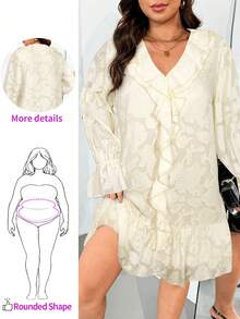Enliva Valentine Plus Size Women Long Sleeve Loose Dress, Laser Cut Fabric Detail, For Apple Rounded Body Shape - Apricot - View 2