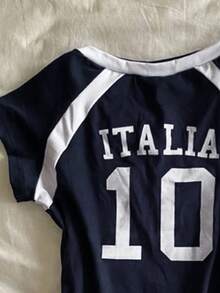 Glimmora Camiseta casual de mujer con cuello redondo, estampado numérico y mangas cortas tipo raglan - Multicolor - Ver 3