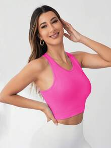 Core Rhythm Áo ba lỗ thể thao thường ngày cổ tròn màu trơn mùa hè cho nữ Áo ba lỗ bó sát tập luyện - Màu Hồng Tươi - Xem 4