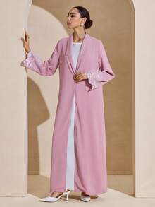 Women's Long Sleeve Elegant Applique Arabic Style Abaya - Coral Pink - View 7