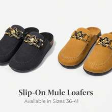 Mules Loafers With Metal Buckle - Synthetic Clam - Brown - View 2