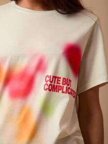 SURIMA 休闲简约图案圆领短袖宽松女式T恤 - 彩色 - 查看 4