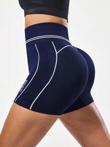 Seamluxe SHEIN Sport 1件海军蓝无缝高腰撞色运动短裤，柔软舒适，适合健身、跑步、休闲、瑜伽等运动。高腰提臀运动短裤，女士运动短裤，舒适弹力短裤，提臀收腹健身短裤，女士高腰运动短裤，运动短裤，透气舒适高弹紧身短裤，女士高腰运动短裤，女士高腰运动短裤。 - 藏蓝色 - 查看 6