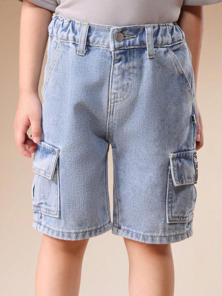 Denim Cargo Shorts With Side Pockets