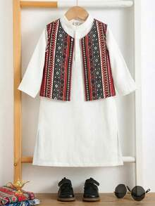 2pcs Tween Boy Casual Cartoon Pattern Vest + Shirt Set, Suitable For Spring/Summer - Multicolor - View 4