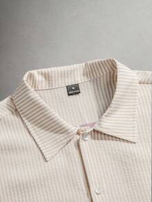 STYNVO Men's Casual Fashionable Street Slogan Print Loose Short Sleeve Shirt, Suitable For Daily Commute, Summer Limited Edition Shirt Men Cropped Graphic Shirt - Apricot - View 3