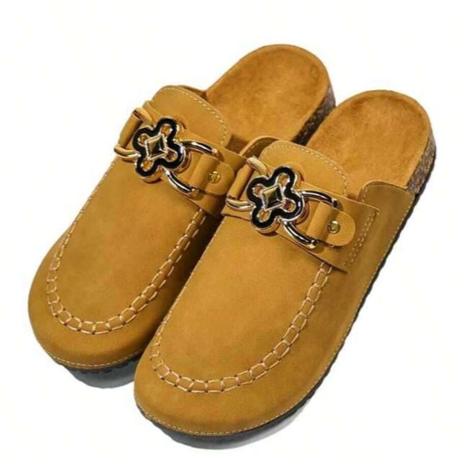 Mules Loafers With Metal Buckle - Synthetic Clam - Brown - View 1
