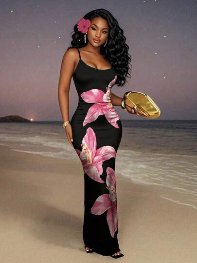 Slaydiva 女士休闲简约碎花无袖连衣裙