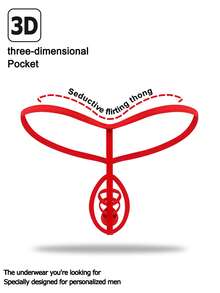 1pc Men's Fashionable Alluring Bright Red U-Pouch Sexy Briefs - Red - View 2