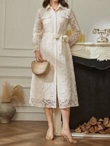 DAZY Elegant White Lace Long Dress, Slim Fit, Suitable For Spring, Summer, Valentine's Day, Party, Commuting Sundress - White - View 3