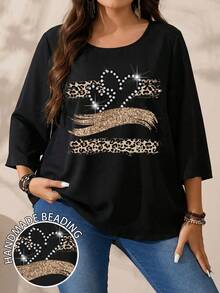 EMERY ROSE Áo thun nữ cỡ lớn in họa tiết toàn thân, cổ tròn, tay lỡ, dáng rộng, thích hợp cho mùa thu/đông. - Nhiều màu - Xem 4