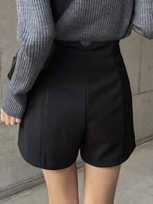 FRIFUL Women Casual Solid Color High Waist Shorts School - Black - View 5