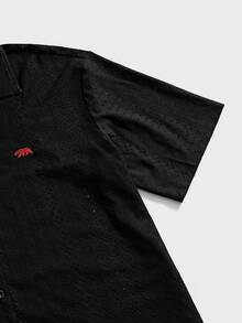 ESTAVOR Camisa de manga corta con textura y bordado para hombre, primavera/verano - Negro - Ver 4