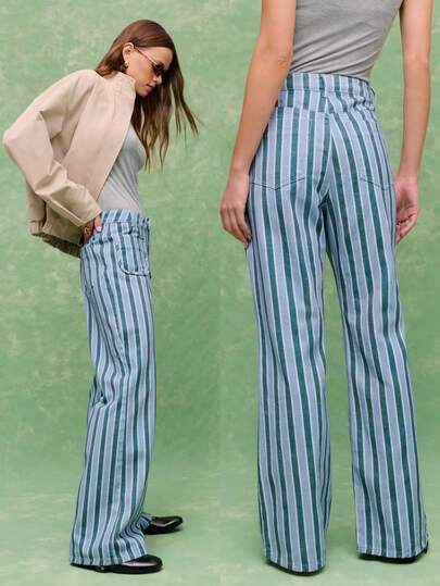 Nöista Pantalones de pierna ancha a rayas de talle alto con bolsillos delanteros y ajuste relajado. Cómodos, favorecedores y versátiles, estos pantalones de rayas llamativos elevan los atuendos cotidianos y los looks casual chic. Perfectos para el uso diario moderno, el estilo de fin de semana y los atuendos de primavera con una sensación relajada pero pulida.