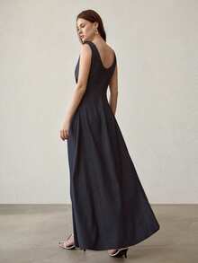 MOTF PREMIUM WOMEN'S ASYMMETRIC HEM TWIST FRONT SLEEVELESS DRESS - Blue - View 3