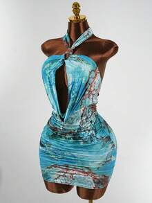 SaltGleam SaltGleam Đầm nữ thanh lịch, gợi cảm, cổ yếm, hở lưng, dây xích, xếp ly. - Nhiều màu - Xem 4