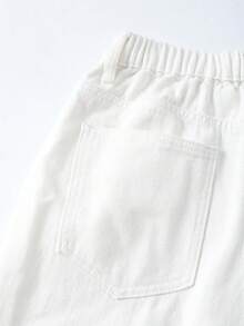 SHEIN 青少年女孩復古寬鬆白色丹寧寬腿牛仔褲，休閒百搭，適合日常穿著、外出、派對等夏季場合 - 白色 - 查看 7