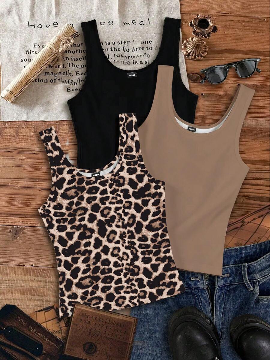 SHEIN EZwear Bộ 3 áo tank top nữ kiểu dáng thường ngày, đa năng, thích hợp cho mùa hè. - Nhiều màu - Xem 1