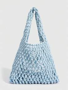 ROMWE Fairycore 1 pieza Bolso de playa tejido de estilo colorido de océano de vacaciones de primavera/verano con estilo personalizado de moda, bolso grande para mujer, bolso de playa - Multicolor 7 - Ver 9