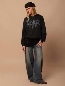 SURIMA 女士宽松图案黑色卫衣 - 黑色 - 查看 1