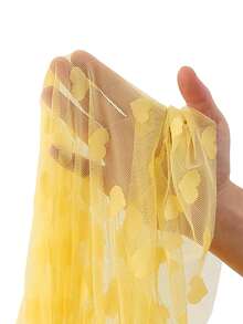 DelicateAllure 2pcs Mesh Patchwork Ruffle Hem Sheer Heart Jacquard Deep V Pleated Butt-Lifting Alluring Curve Innocent Sexy Dress + G-String Lingerie Set, Plus Size - Yellow - View 8