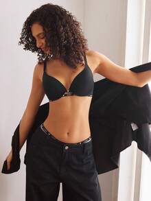 EasyFave 女士字母爱心印花时尚舒适文胸 - 黑色 - 查看 5