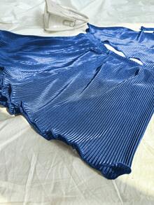 Elamini Women's Solid Color Halter Neck Camisole And Shorts Casual 2-Piece Set Two Piece Summer Set Comfortable Two Piece Set - Blue - View 6