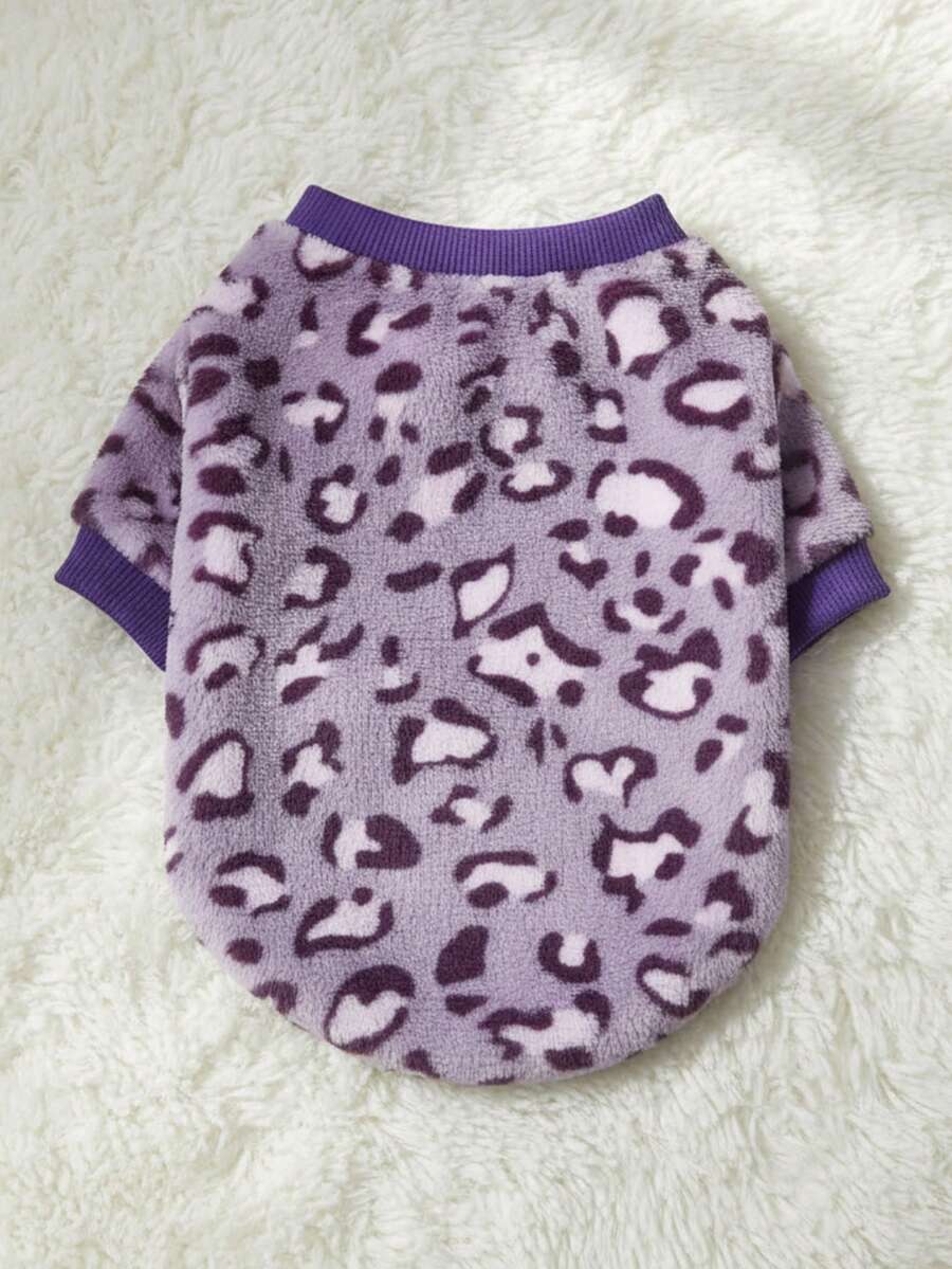 PETSIN 1 Pc Light Purple Leopard Print Fleece Pet , Warm Pet Clothes Without - Multicolor - View 1
