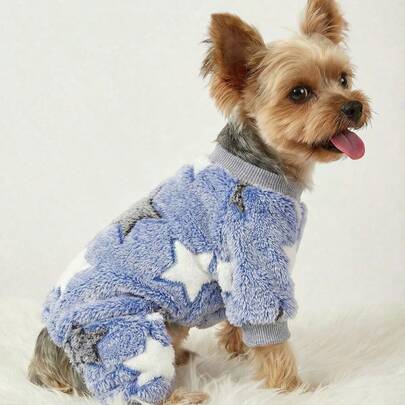 PETSIN 1 bộ áo liền quần bốn chân bằng vải nỉ màu xám ấm áp in hình ngôi sao cho chó mèo