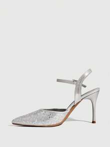 CUCCOO SZL 女士鞋履 时尚春夏尖头细高跟银色水钻踝带性感宴会派对夜店女士高跟鞋露跟鞋女鞋 - 銀色 - 查看 4