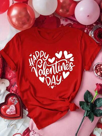Playera manga corta con estampado de San Valentín