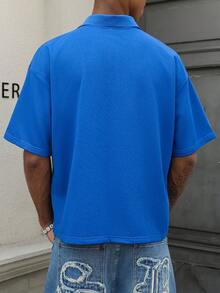 Aesthetic Post 男士字母五角星刺绣休闲百搭通勤短袖Polo衫 - 藍色 - 查看 2