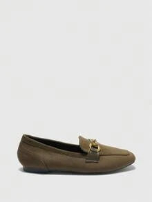 CUCCOO BIZCHIC Sheepskin Leather Vintage Casual Comfortable Slim Buckle Design Loafers For Women - Army Green - View 3