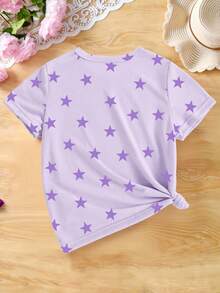 Maglietta casual corta da ragazza, stile primavera ed estate, grafica con slogan e stella, design semplice e fresco, adatta per uso quotidiano, comoda per primavera, estate e autunno - Multicolore - Visualizzare 2
