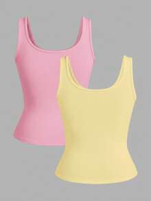 Slaydiva 3件装 黑白休闲基础款露背无袖深V领罗纹背心 女款 - 彩色 - 查看 2