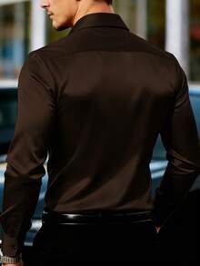 Manfinity Mode Áo sơ mi nam dài tay thiết kế họa tiết, áo sơ mi công sở màu nâu, áo sơ mi satin nam, áo sơ mi màu nâu đậm, áo sơ mi nam phong cách cổ điển, thích hợp cho mặc hàng ngày, đi chơi cuối tuần, hoạt động ngoài trời, du lịch, môi trường làm việc thoải mái hoặc các dịp bán trang trọng, quà tặng cho bạn trai/chồng, quà kỷ niệm/sinh nhật, tiệc tùng, kỳ nghỉ hè, trang phục đi biển, đám cưới kiểu Hawaii, mùa xuân đến hè. - màu nâu - Xem 2