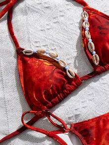 Swim SXY Bộ bikini gợi cảm buộc dây cổ, trang trí vỏ sò, dành cho nữ, thích hợp mặc đi biển mùa hè. - Nhiều màu - Xem 7