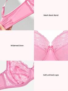 LUVLETTE Woman Full Coverage Lingerie Lounge Curve Support & Breathable Pink Underwire Sexy Unlined Minimizer Lace Elegance Bra Bridal Intimates Romantic Valentine's Day Gifts Bra - Watermelon Pink - View 7