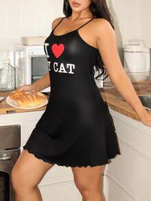 Lowkey Lull Women's Minimalist Printed Camisole Nightgown - Black - View 3