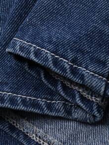 FRIFUL 女士花卉刺绣单排扣休闲牛仔背心外套 - 藍色 - 查看 8