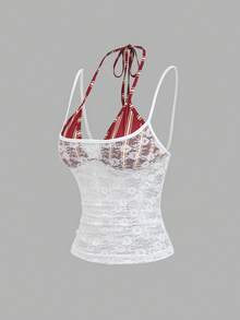 Sweetra Nuevo diseño de camiseta sin mangas asimétrica de 2 en 1 ajustada y con estampado de rayas vintage, para primavera/verano - Multicolor - Ver 1