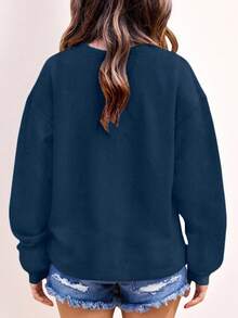 EMERY ROSE Áo nỉ nữ cỡ lớn in chữ, kiểu dáng thường ngày, thích hợp cho mùa thu và mùa đông. - Màu xanh hải quân - Xem 2