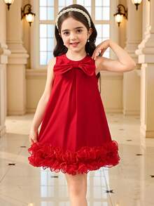 SHEIN Vestido con volantes y lazo para niña - Rojo - Ver 4