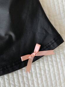 Comfortcana Women's Contrast Color Bow Decor Fitted Camisole Top - Black - View 4