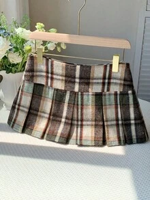 Comfortcana Chân váy xếp ly kẻ caro thường ngày cỡ lớn dành cho nữ, màu hồng, mùa thu/đông - Nhiều màu - Xem 10